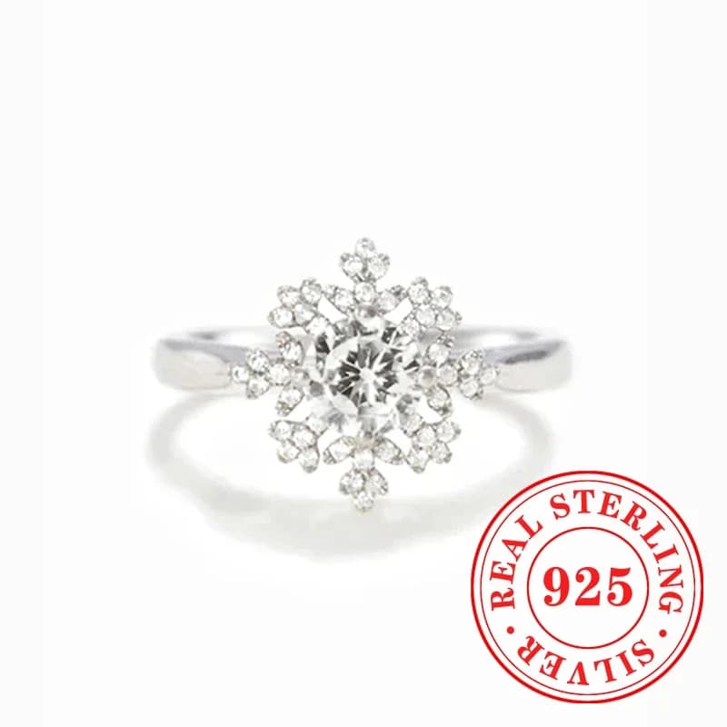 Huitan Aesthetic Snowflake Women Rings 925 Pure Silver Rings for Wedding Party Romantic Female Accessories Temperament Jewelry