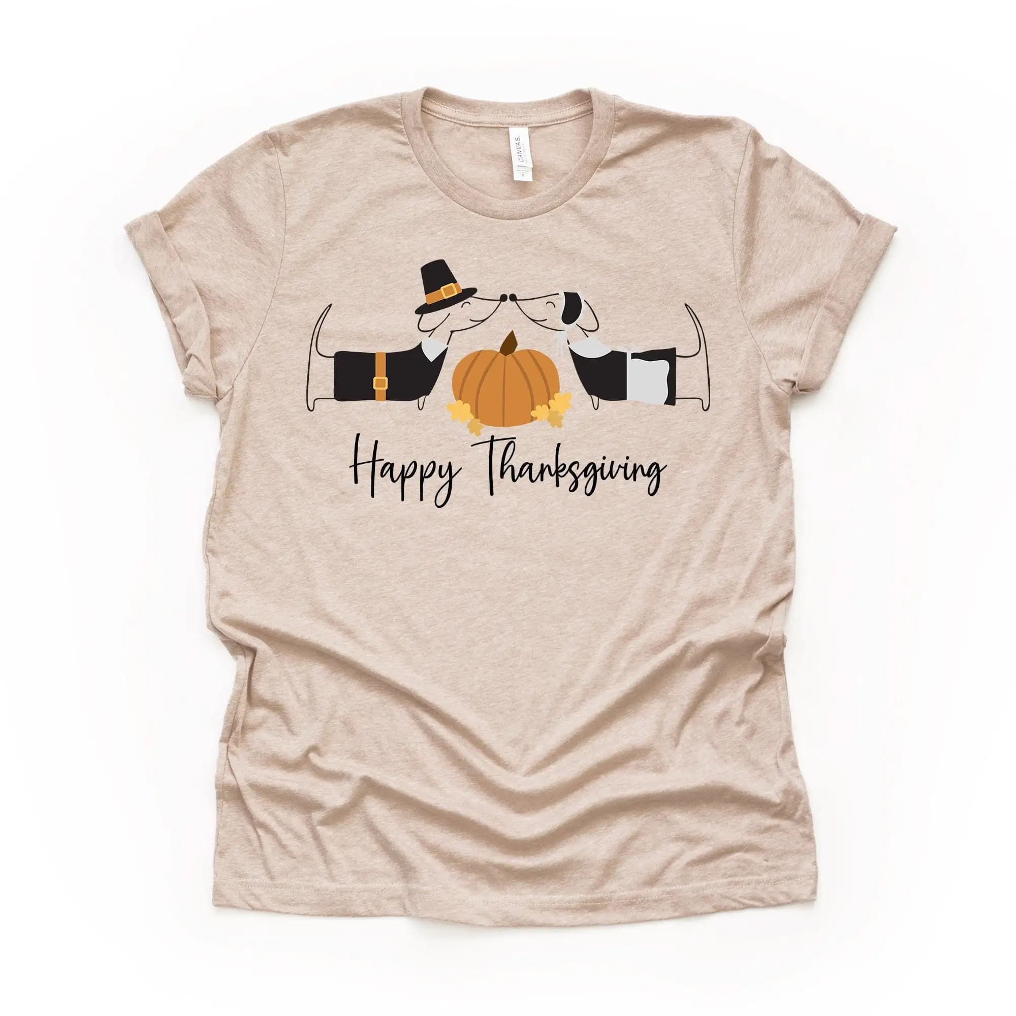 Thanksgiving T Shirt Cute Dachshunds Pilgrim Dogs At On Premium Unisex 4 Color Choices Plus Sizes Available