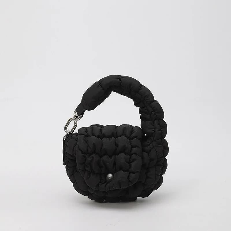 Mini Bag Edgy Black Mini Cloud Waist Pack Lightweight Solid Secure Button Closure with Decorative Coin Purse and Headphone Bag