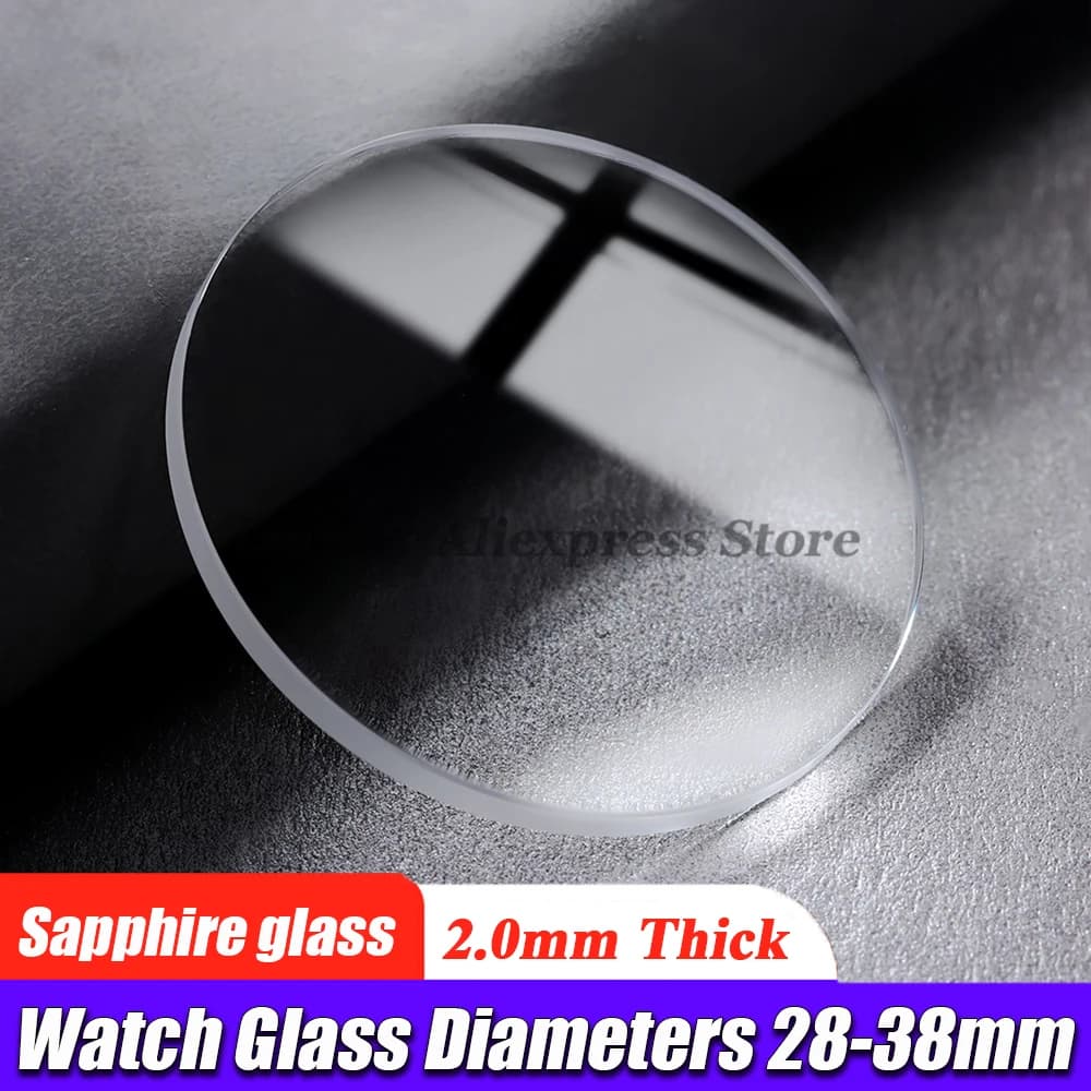 Watch Glass Sapphire Replacement Flat 2.0mm Thick in Diameters 28-38mm Transparent Crystal 1Pieces 29mm 30mm 31mm 32mm 34mm 36mm