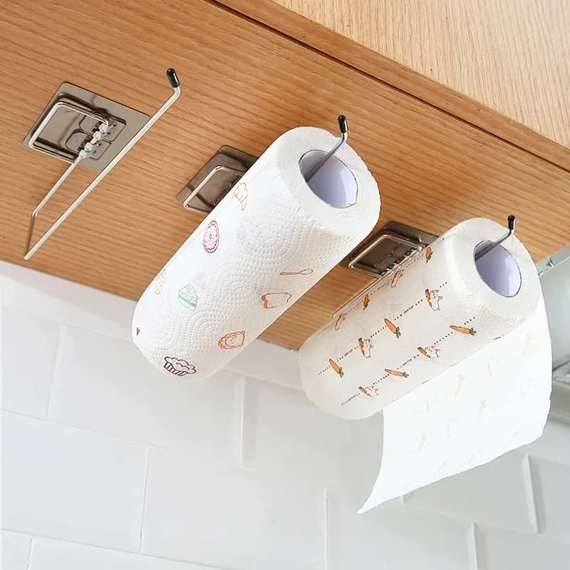 New Kitchen Paper Roll Holder Bathroom Toilet Pape Storage Rack Towel Rack Cabinet Rag Hanging Holder Self-adhesive Kitchen Hook