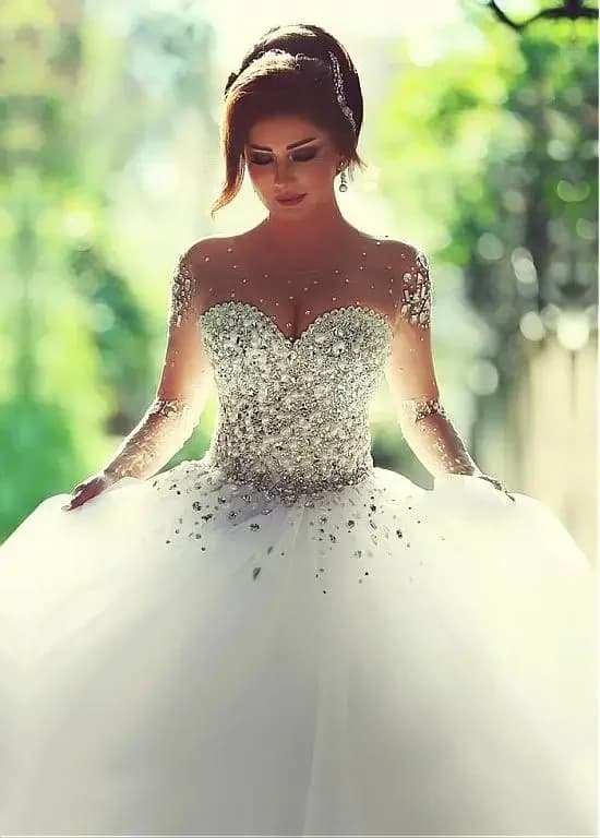 Customized Luxurious Long Sleeves Wedding Dresses Rhinestones Crystals Backless Custom Made Bridal Gown