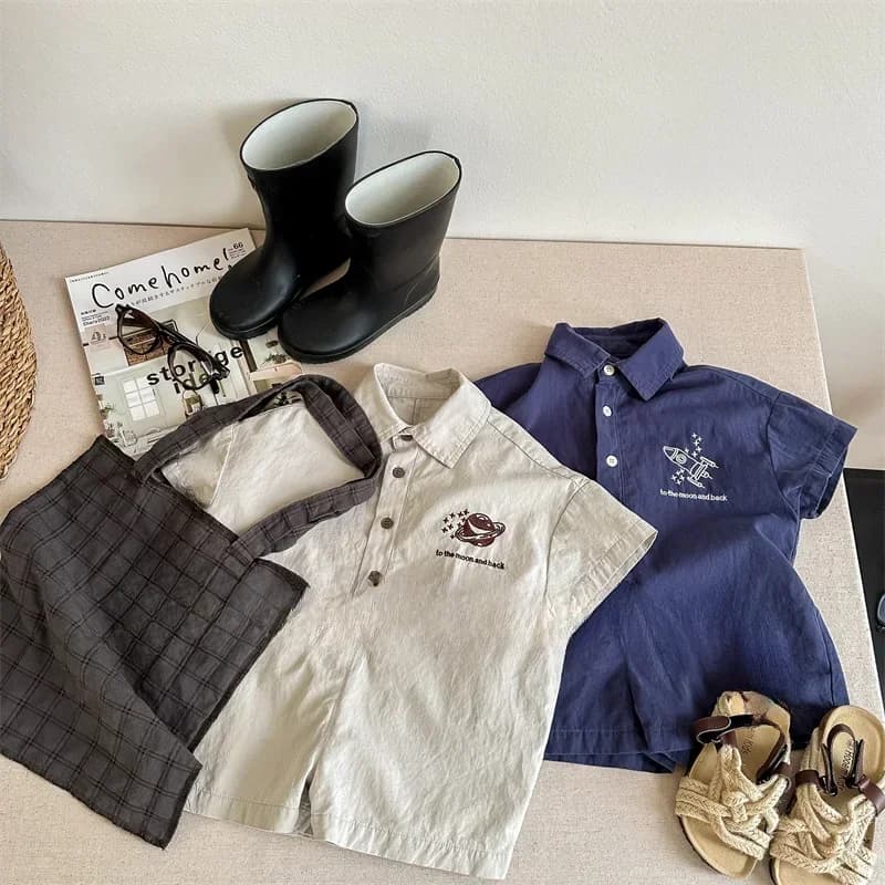 Children's Clothing Summer New Girls' Korean Version Summer Shirt Shorts Jumpsuit Embroidered Rompers Kids Jumpsuit for Boys