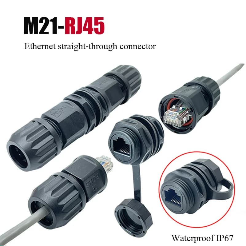 Waterproof RJ45 Ethernet Connector M21 rj45 Communication Socket Through Wall Installation 8P8C Straight Through Network Plug