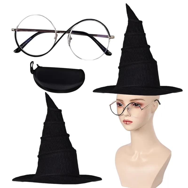Elphaba Cosplay Hat Eyeglasses Wicked Fantasy Adult Women Magic Witch Cap Headwear Halloween Carnival Costume Accessories Prop