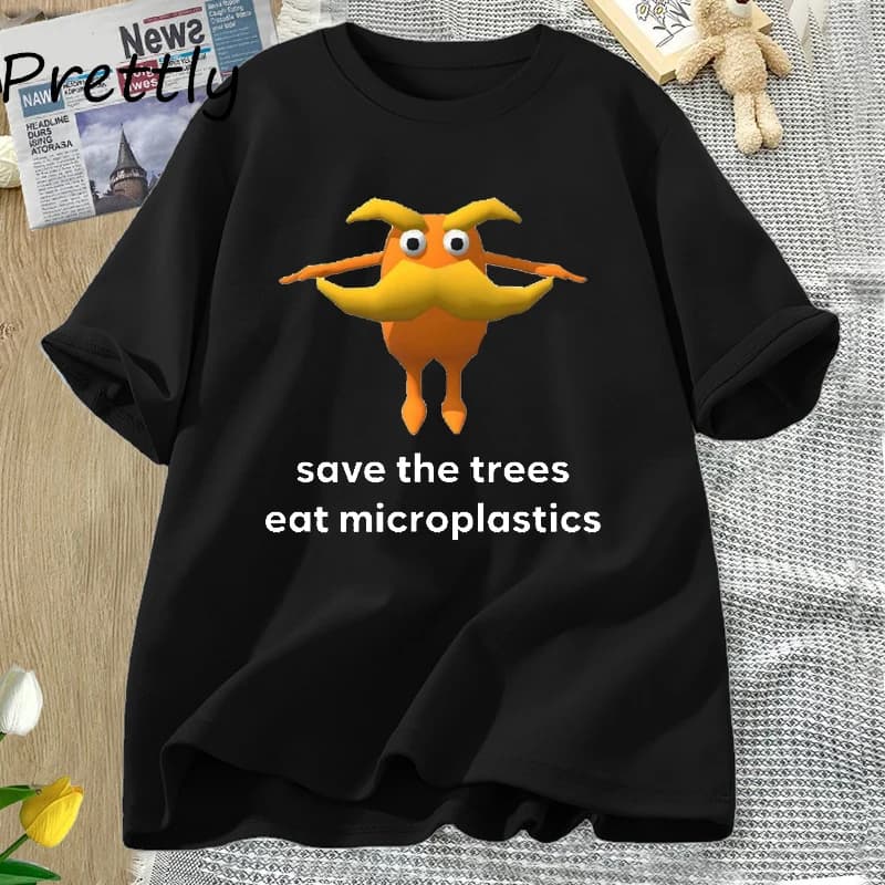 Save The Trees Eat Microplastics Funny Meme T Shirt Women Men Weirdcore Joke T-shirt Summer O Neck Short Sleeve Graphic T Shirts
