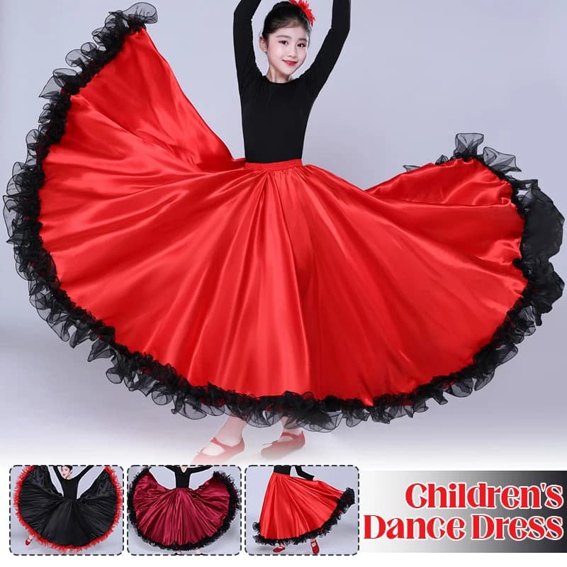 360/540/720 Degree Girl Classical Dance Dress Modern Dance Skirt Kid Big Swing Skirts Spanish Flamenco Stage Performance Costume