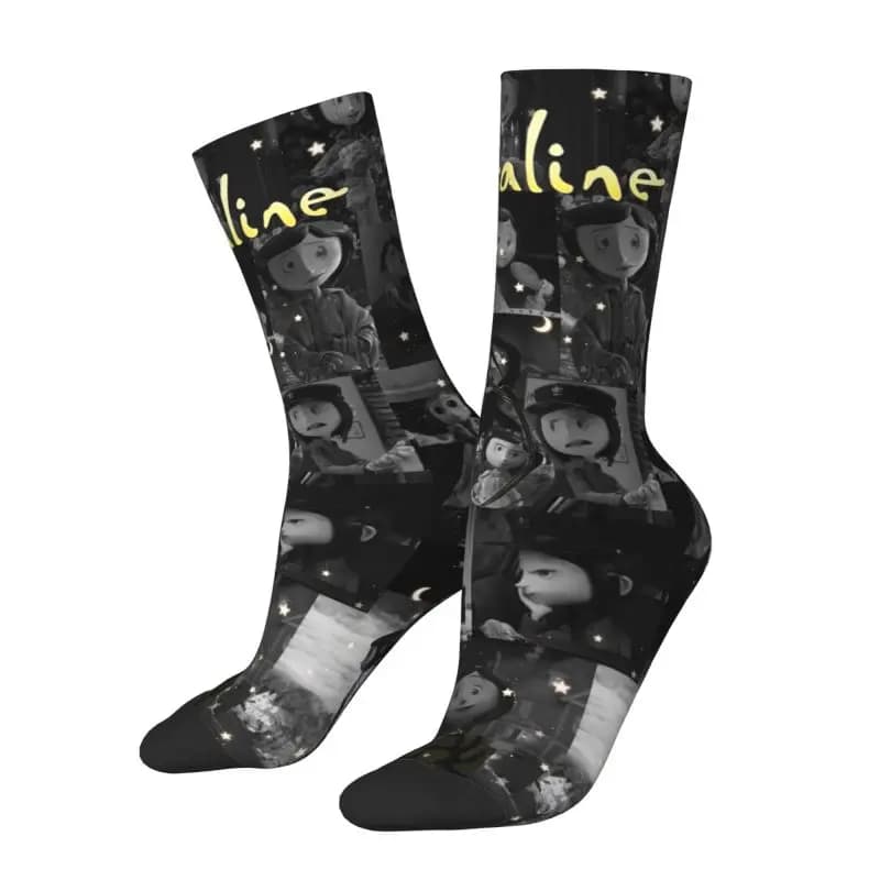 Kawaii Printed Horror Film Coraline Socks for Women Men Stretchy Summer Autumn Winter Halloween Crew Socks