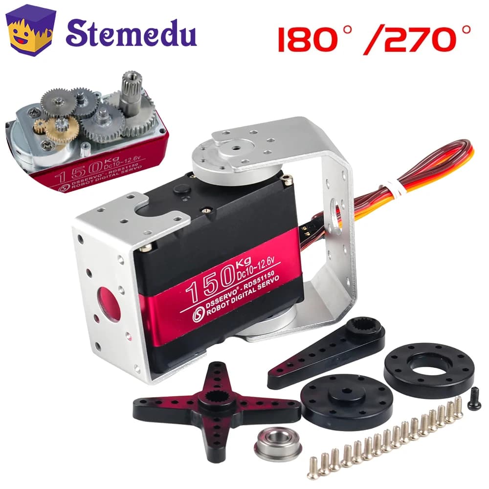High Torque 150kg RDS51150 Metal Gear Digital 12V 180/270 Degree IP66 Robotic Servo Double-Shaft U Mounting Bracket For RC Car
