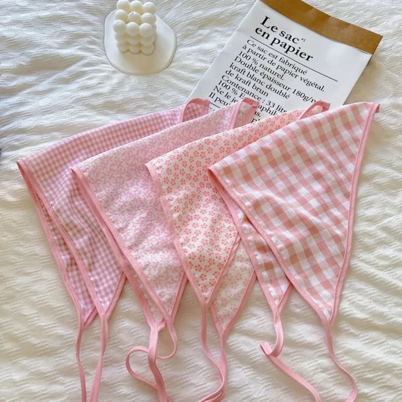 Artistic Floral Double Layer Triangular Binder Spring Autumn Sweet Fresh Cotton Linen Thin Scarf Headcloth Small Scarf