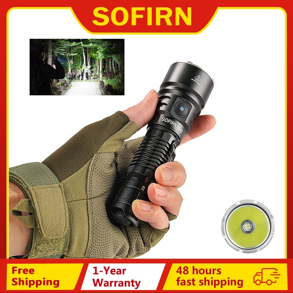 Sofirn SK40 21700 Rechargeable Flashlight SFT70 LED 3200lm Powerful Tactical Torch 580M Long-Range With Spotlight