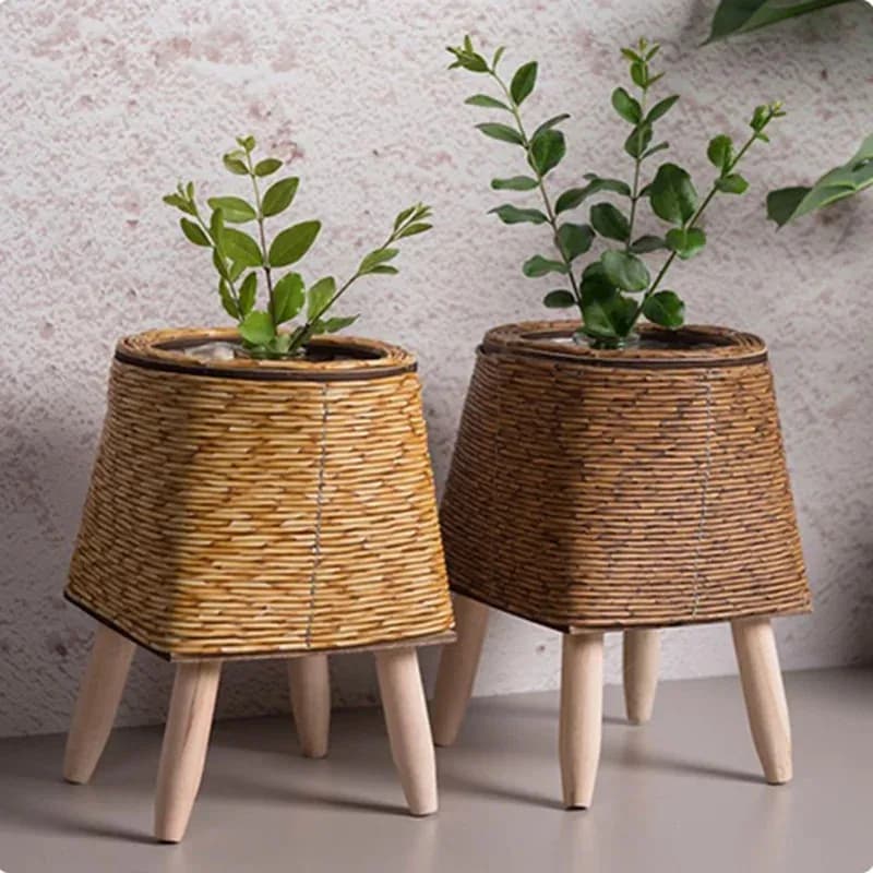 Fashion Rattan Woven Flower Pot Creative Flower Planters With Removable Legs Durable Hand Wove Plant Stand