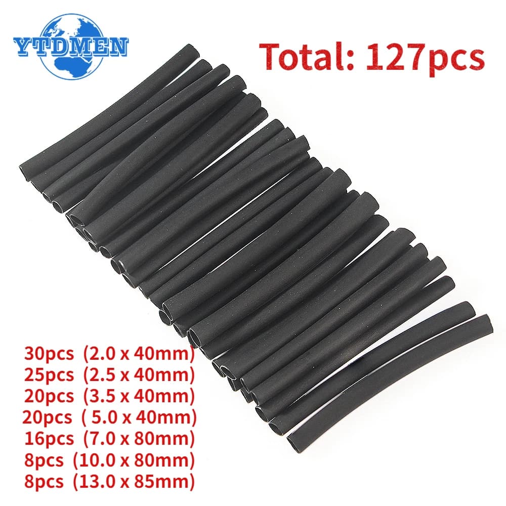 127pcs Heat Shrink Tubing 2:1 Black Thermoresistant Tube Car Cable Insulation Sleeving Wrap Wire Kit Polyolefin Tubing