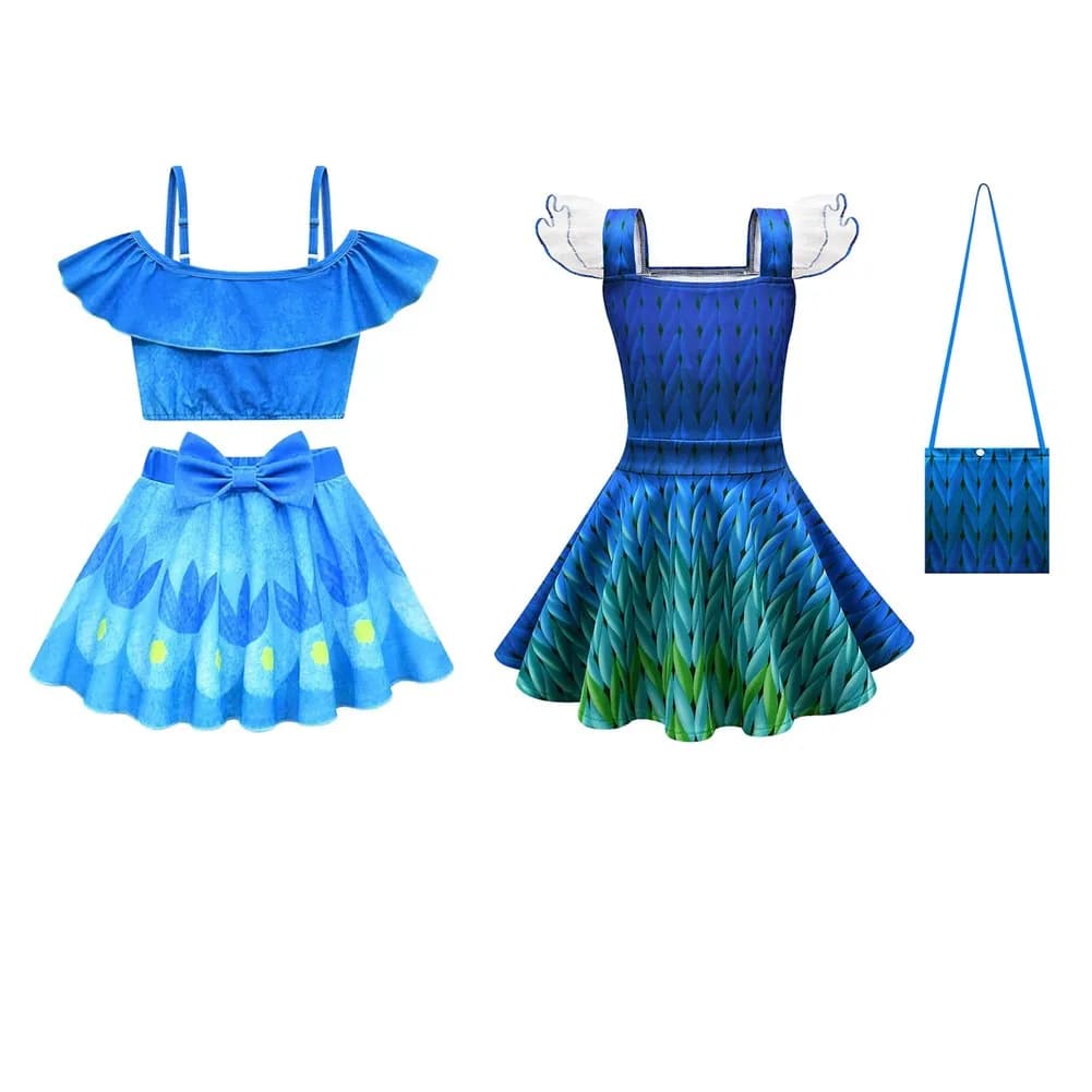 Magic Elf Girl Swimsuit with Strap Ballet Dress Cosplay Costume Outfits Halloween Suit Blue Children Swimwear Summer Accessory
