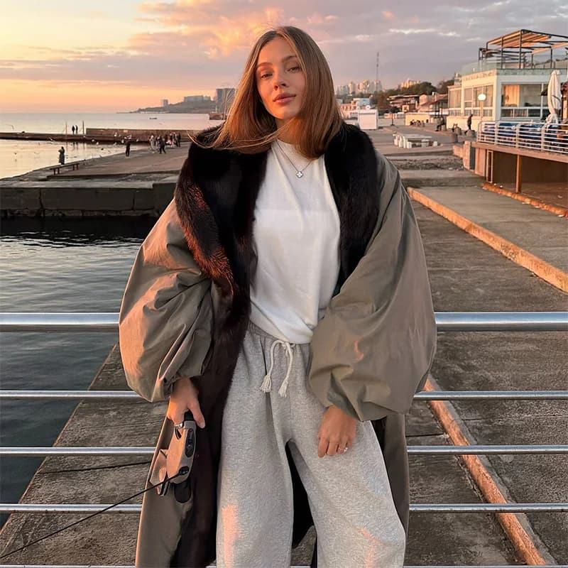 Oversize Long Coat for Women Loose Faux Fur Collar Lace Up Jacket Fashion Long Sleeve Overcoats Outwears 2025 New Winter Coats