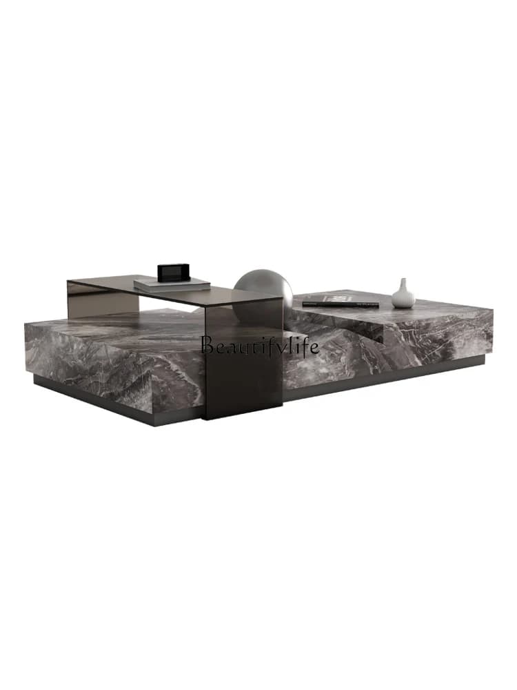 Stone Plate Coffee Table Small Apartment Italian Style Light Luxury Modern Simple High-End Coffee Table