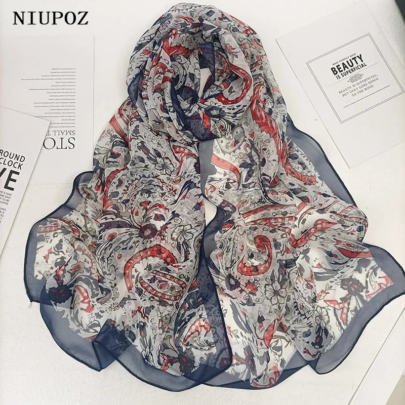 Cashew Flower Women Elegant Chiffon Georgette Bandana Scarf Summer Beach Sunscreen Thin Hijab Shawl