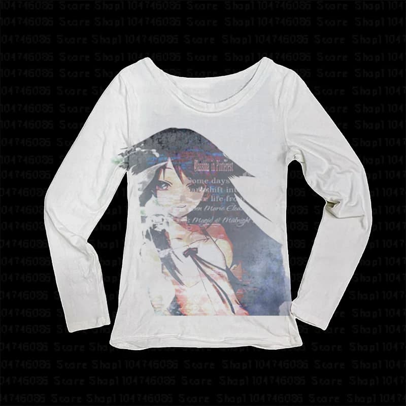 Women aesthetics Vintage y2k Star Graphic Tops O-neck Long sleeved T-shirt Grunge Streetwear Harajuku Aesthetic Anime T-shirts