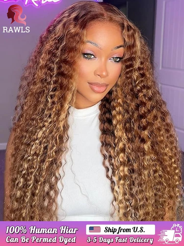 P427 Curly Highlight Wig Human Hair HD Lace Frontal 200 Density Preplucked 13x4 Wigs 100% Human Hair Deep Wave For Black Women