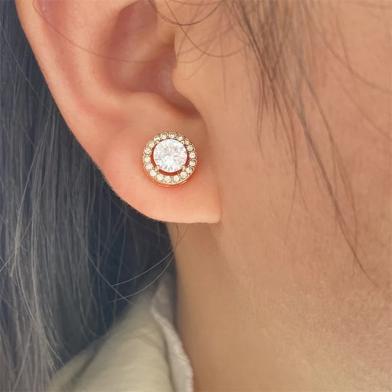 Luxury Simple Crystal Cubic Zirconia Stud Earrings for Women Round CZ Wedding Statement Jewelry Gifts