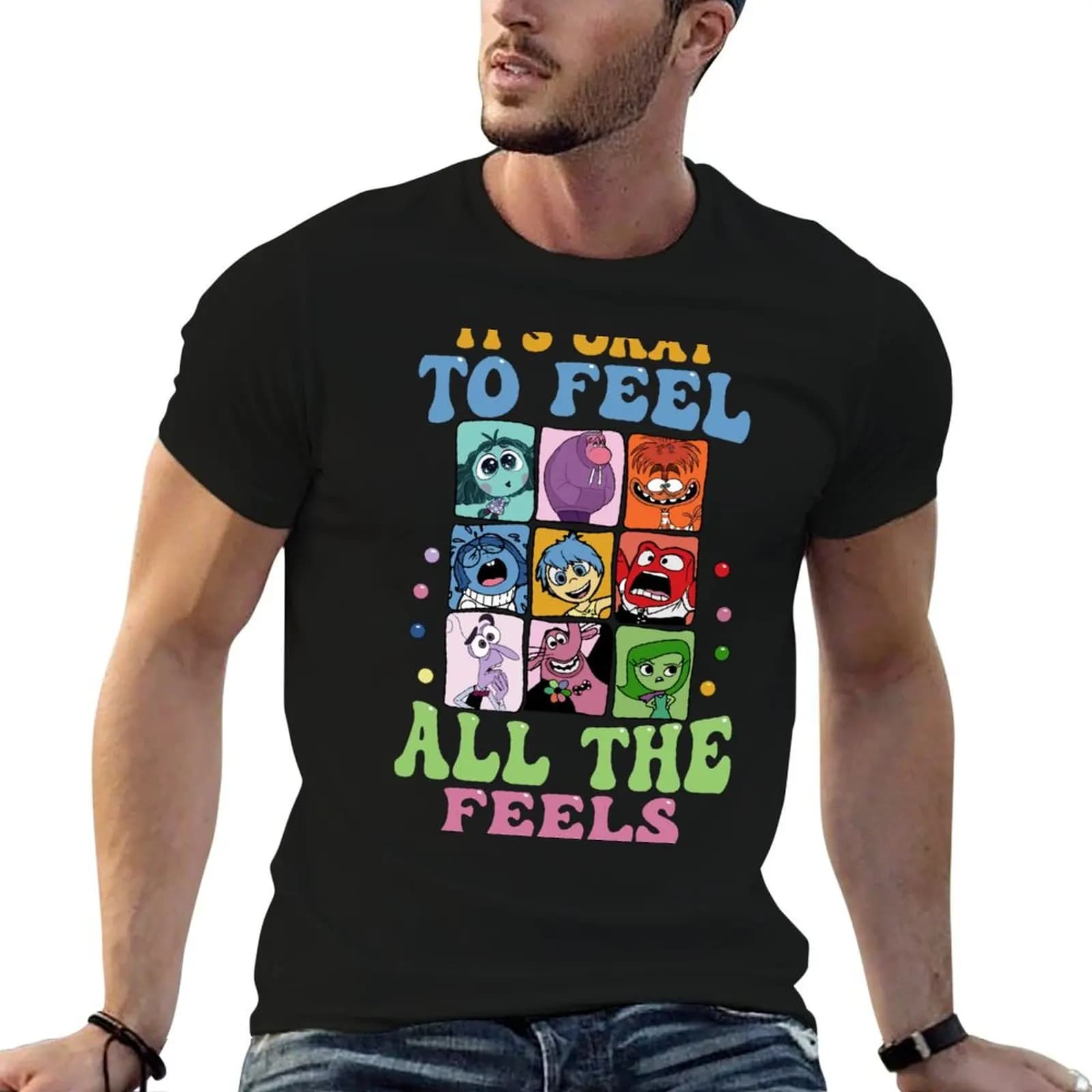 Funny Inside Out It's Okay To Feel All The Feels T-Shirt vintage hippie clothes mens champion t shirts