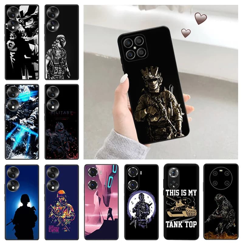 Soft Silicone Phone Case for Honor X7b X9b X6 X9 a X7 X8 b X6A 70 90 Magic5 Army Soldier Huawei P20 P30 Pro P40 P-Smart Cover