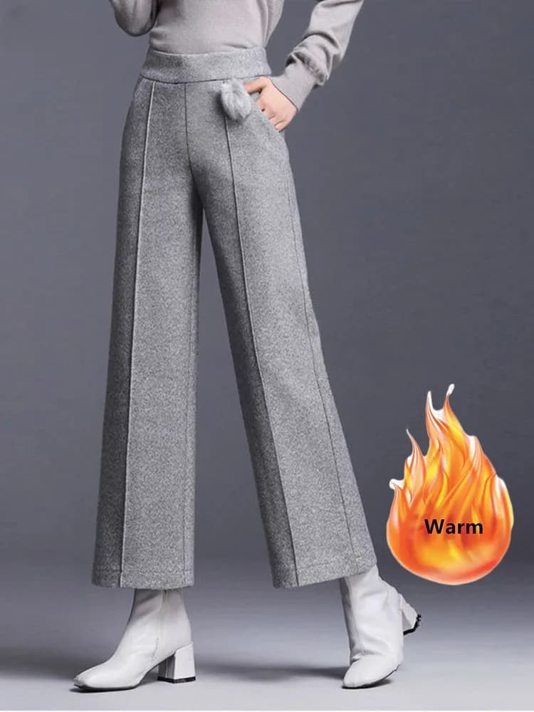 Elegant Woolen Blend Wide Leg Pants Office Lady High Waist Straight Pantalones Autumn Winter Ankle Length Oversized 4xl Trousers