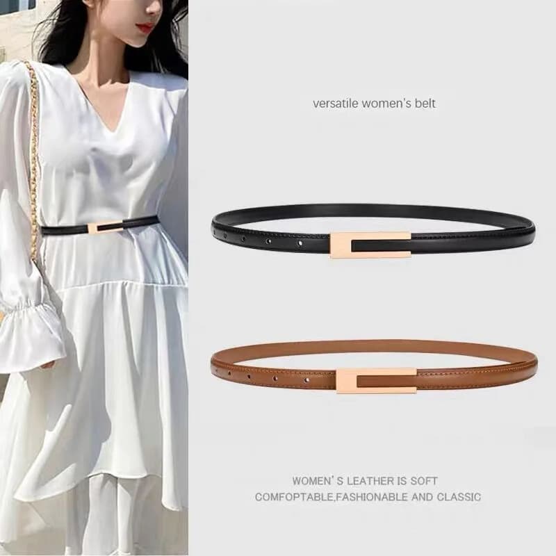 Black retro small leather belt for women, simple classic all-match belt, thin belt for skirt, shirt and suit belt