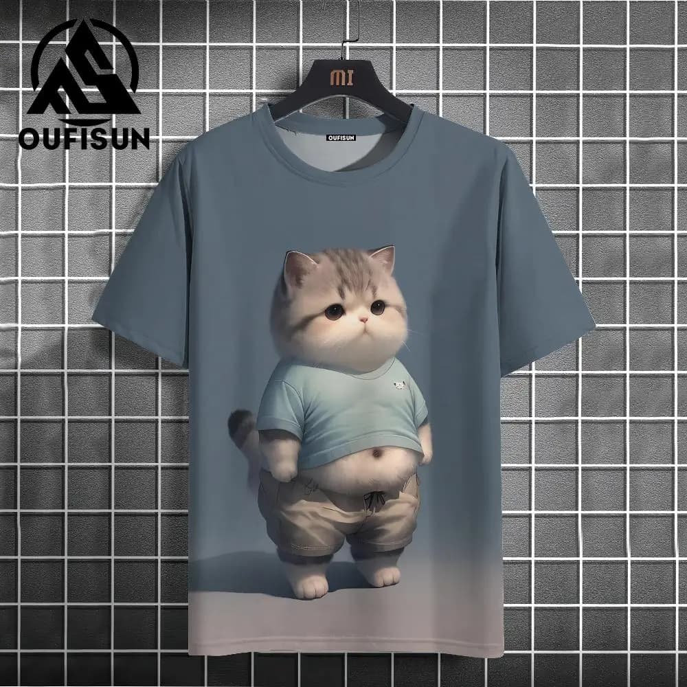 Fashion Sketch Animal Graphic Men T-shirts Cats 3D Print Oversize Short Sleeve Men T shirt O-Neck Casual Men Women T-shirt