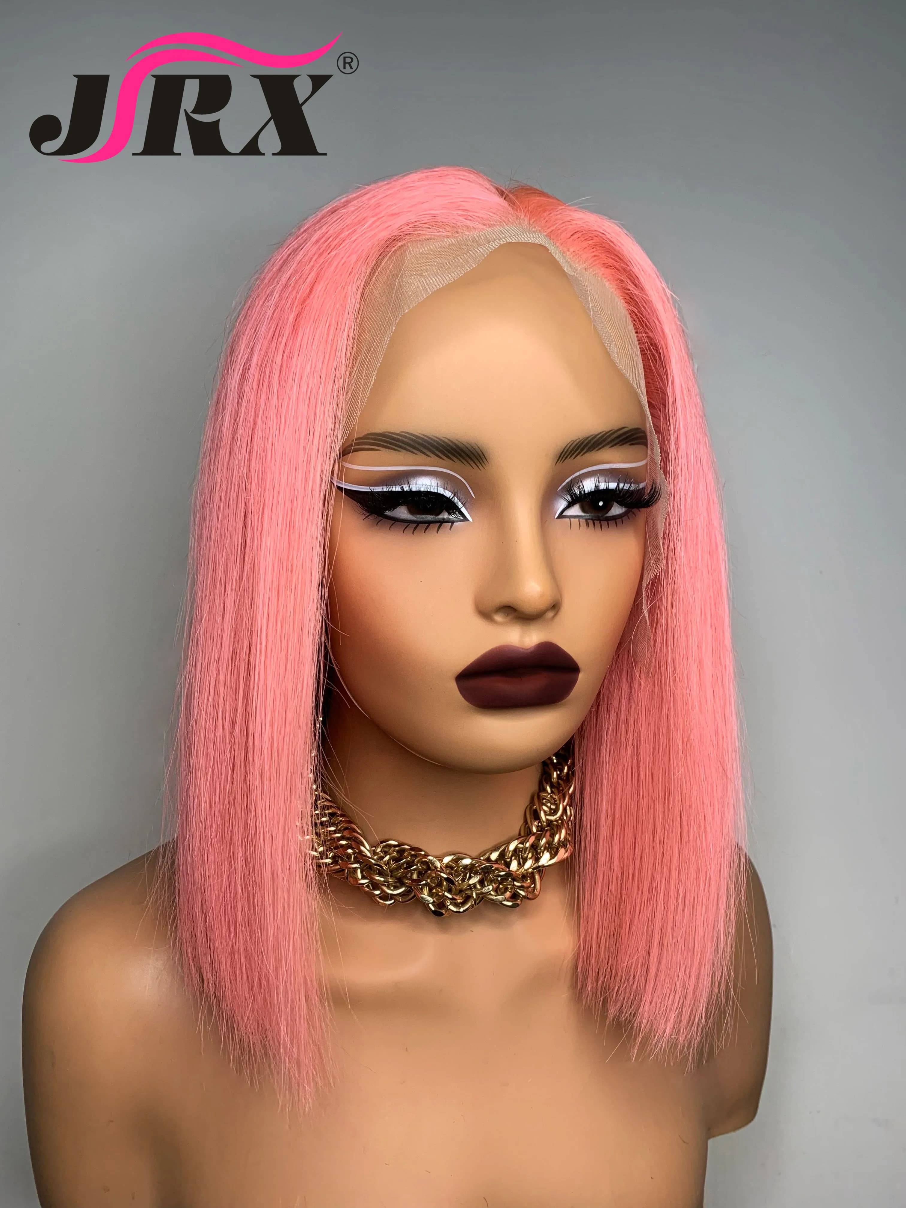 Hot pink color Short Bob Straight lace wig 180% Density Transparent lace wig 13×4 Lace Frontal Wig Brazilian Remy For Women