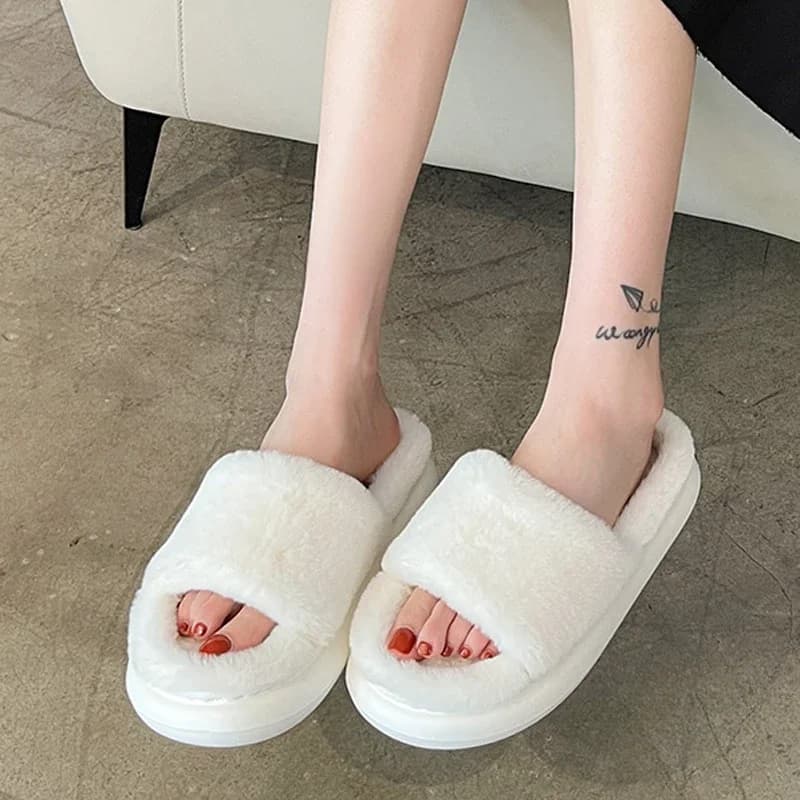 House Slipper Cloud Womens Flip Flops Winter Warm Plush Indoor Home Shoes Casual Flat Funny Fuzzy Female Slides Living Room