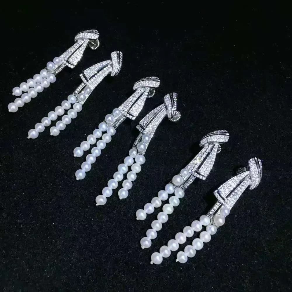 White Pearl Cz pave White Golden Plated Stud Earrings