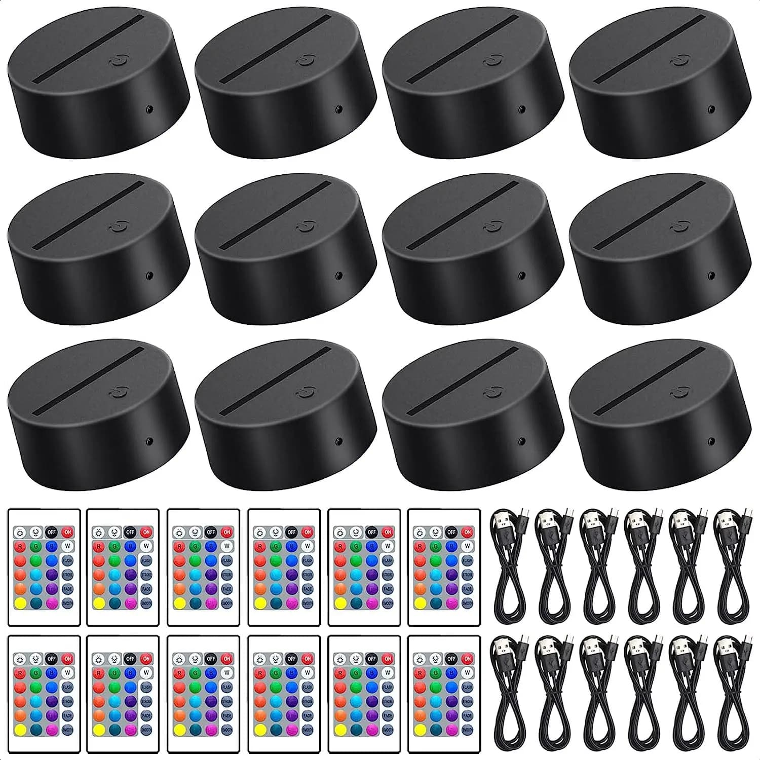 2/4/6/8/10/12 Pcs LED Lamp Base Table 3D Night Light Base With Remote Control And USB Cable 16 Colors Light Stand Wholesale