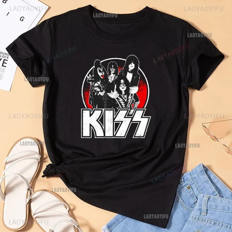 KISS Rock Band Graphic Cotton T-shirt Gothic Fashion High Street Men Women Streetwear Quality Vintage Aesthetic Short Sleeve