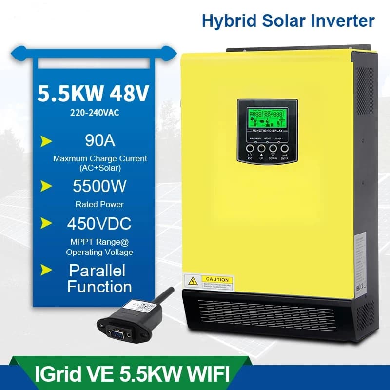 Inverter Power 5.5kw 48V220V Hybrid Solar Inverter Portable Solar Charger 450Vdc MPPT 90A Battery Charger Grid Tie Inverter Home