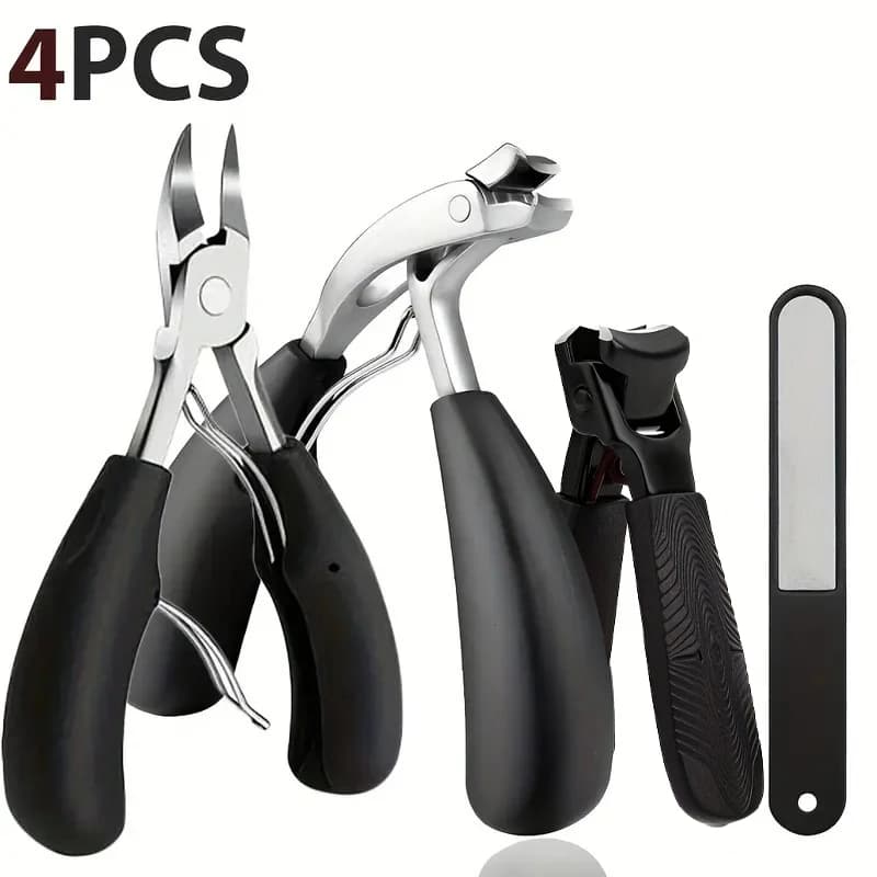 4pcs Ingrown Toenail Clipper Set for Thick Nails - Heavy-Duty Podiatrist Grade, Stainless Steel Blades with Easy Grip Handle - P