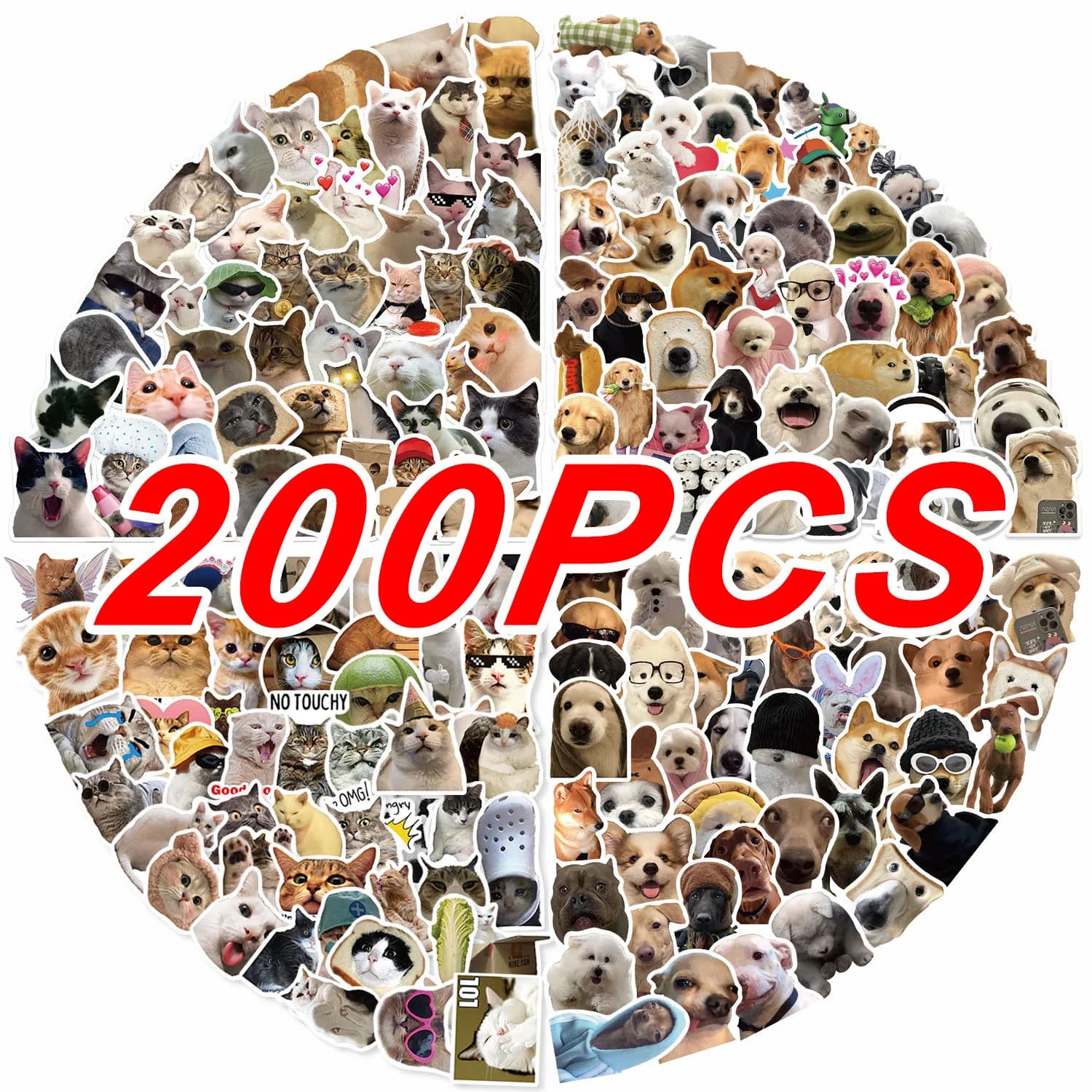 100/200Pcs Funny Kawaii Cat Stickers Animal Dog Laptop Scrapbook Decoration Decals Stationery Waterproof Graffiti Sticker Kids