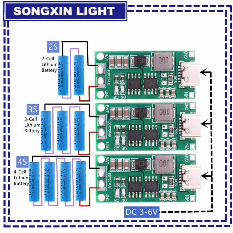 Multi-Cell 2S 3S 4S Type-C To 8.4V 12.6V 16.8V Step-Up Boost LiPo Polymer Li-Ion Charger 7.4V 11.1V 14.8V 18650 Lithium Battery