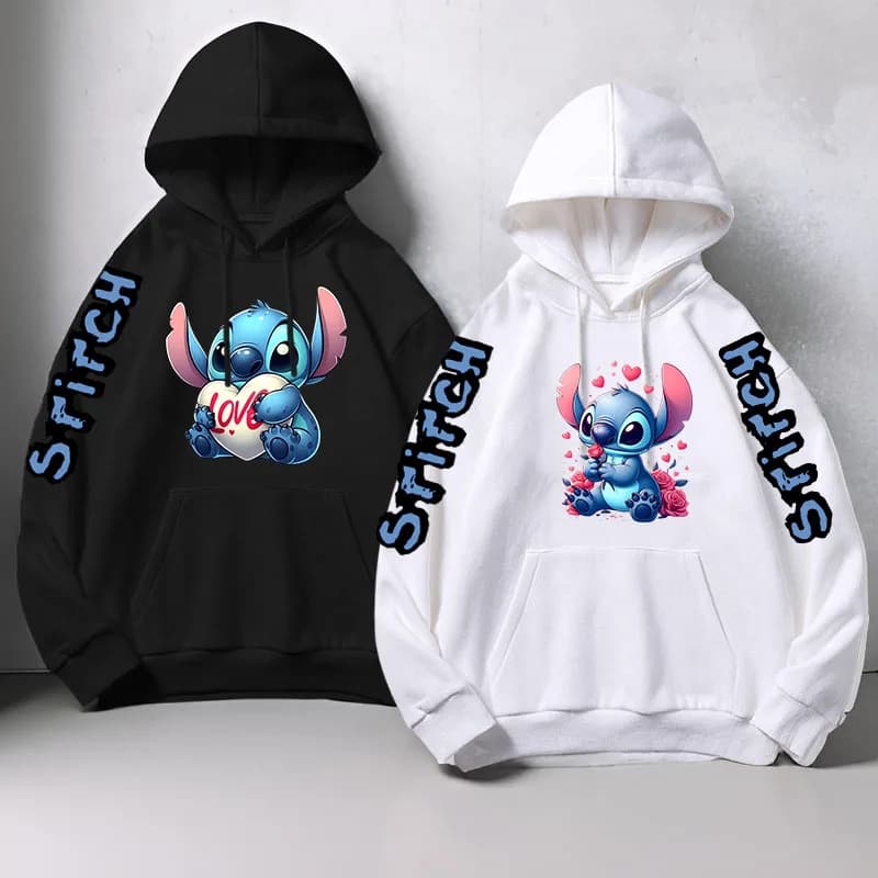 Luxury Brand Women's Hoodies Disney Lilo & Stitch Harajuku Jackets Japanese Fashion Winter Sweaters Women's Warm Sweatshirts