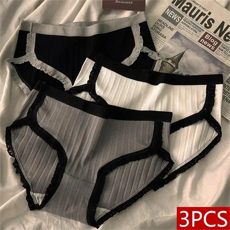 3Pcs/Set Cotton Panties Mid-Waist Women's Underwear Female Breathable Underpants Girls Solid Color Briefs Short Sexy Lingerie