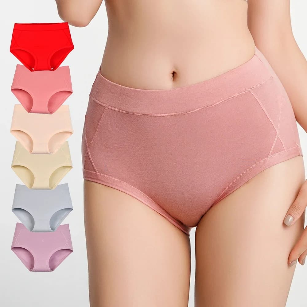 2pcs Plus Size Panties Women's Underwear Mid-Waisted Full Coverage Panties Cotton Briefs Sexy Daily Hipster Underpanties XL-6XL