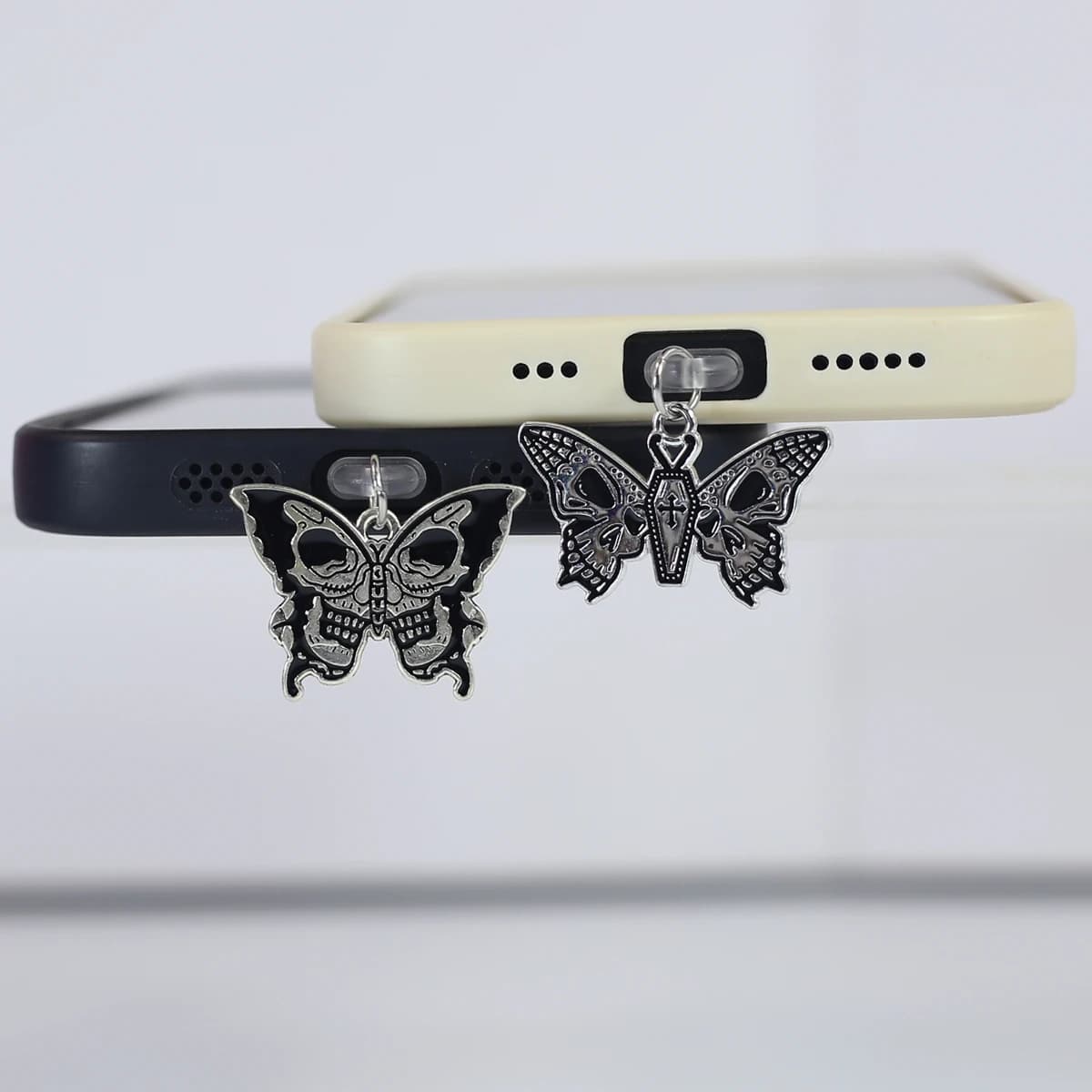 Mobile Phone Dust Plug Gothic Skull Butterfly Hanging Ornament Pendant Phone Accessories For IPhone For Samsung Type-c Port