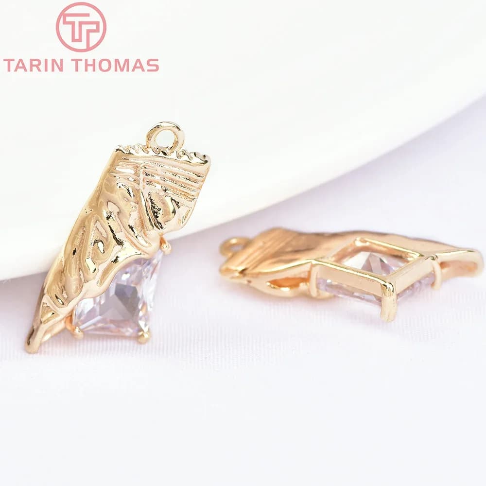 (5999) 4PCS 10x19MM 24K Gold Color Brass with Zircon Candy Charms Pendants High Quality DIY Jewelry Making Findings Accessories