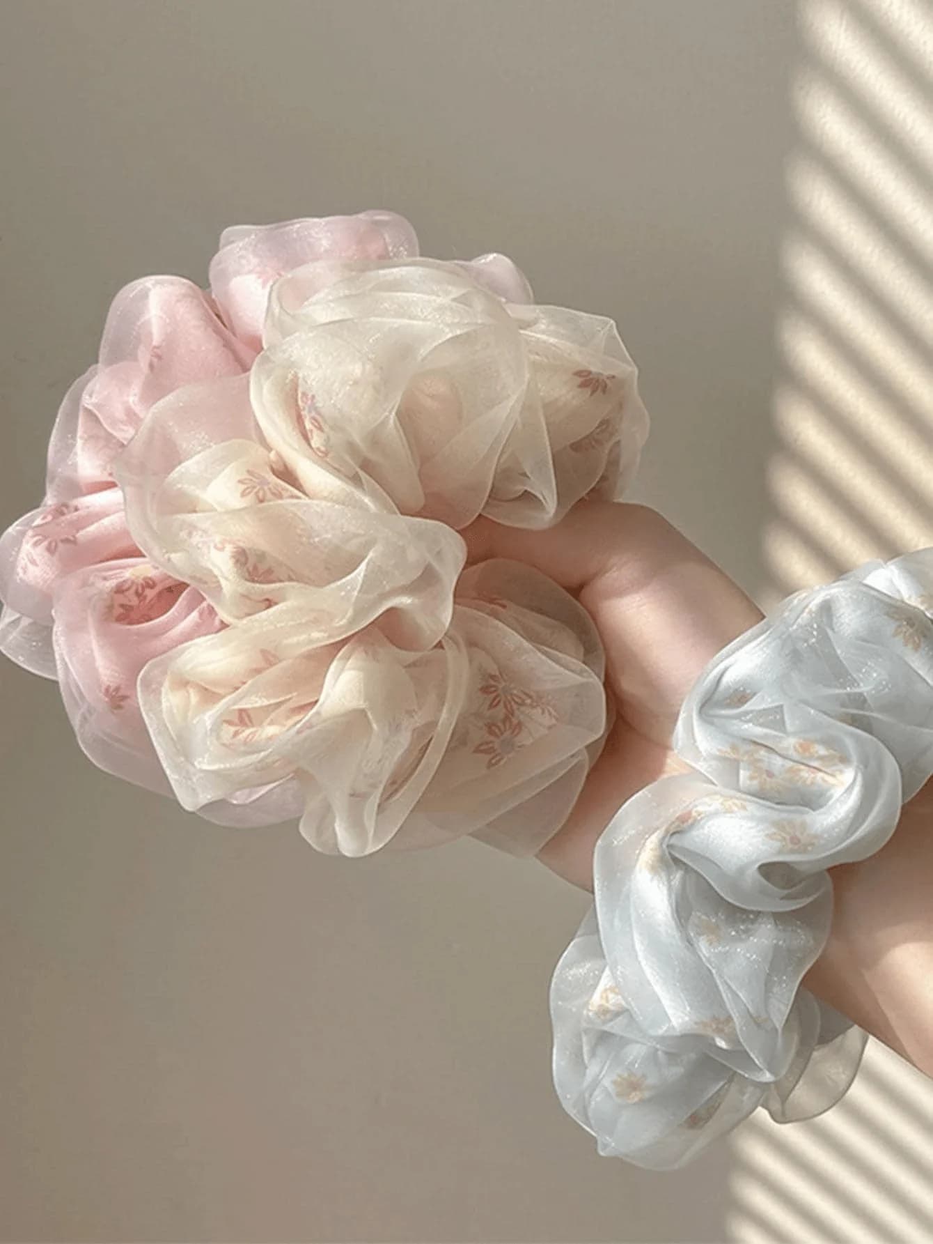 Summer Double Layer Silk Hair Scrunchies Girls Flower Print Sweet Ponytail Holder Elastic Hair Rope Korean Hair Accessories
