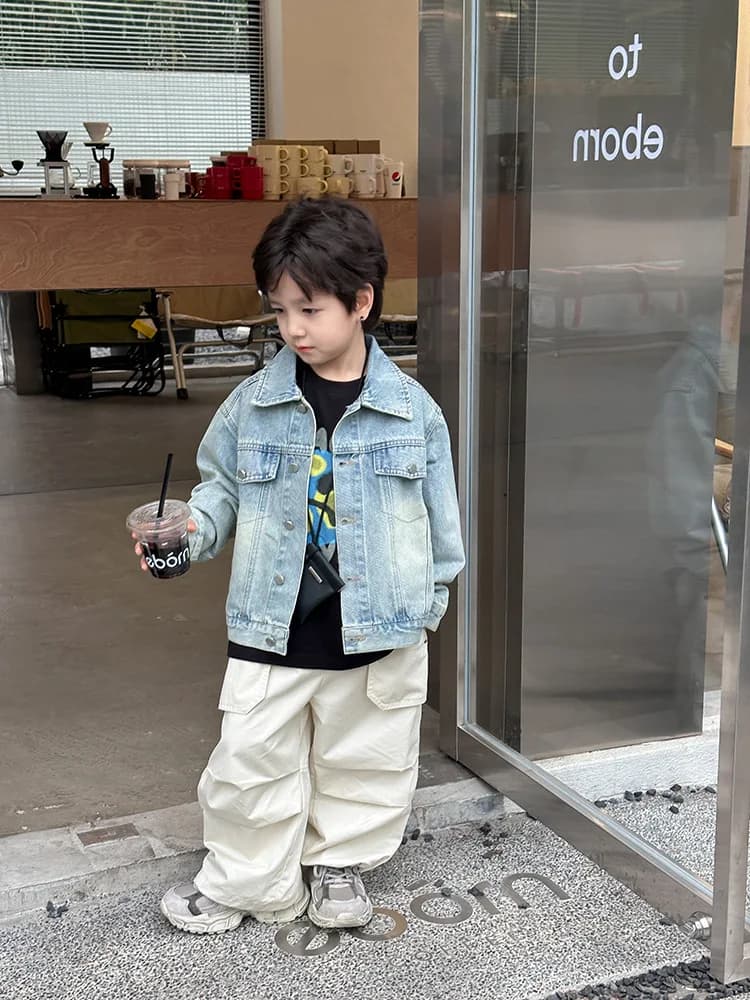 Boys Girls Denim Jacket Spring Autumn Washed Blue Long Sleeve Loose Jean Jacket 2-10Years Children Tops Outerwear