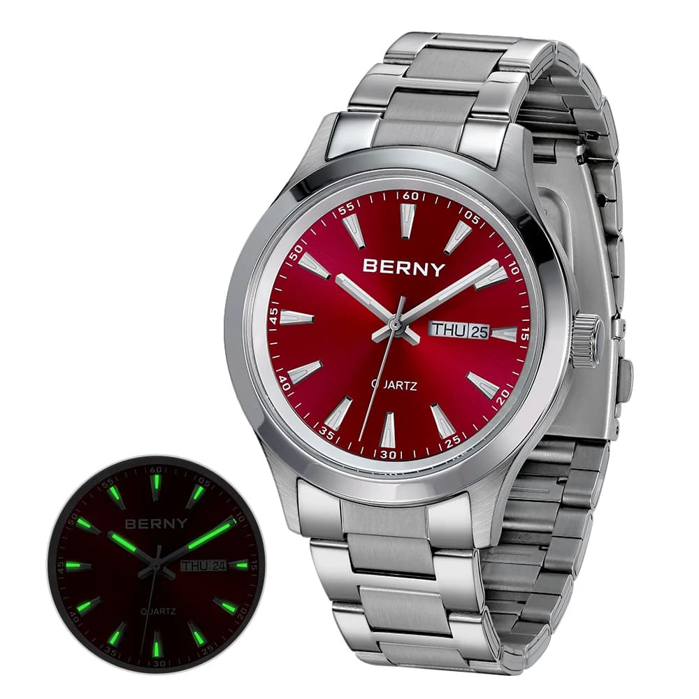 BERNY Men Quartz Watch Fashion Texture Wristwatch for Men Ultra Thin Men Watch Calendar Luminous Stainless Steel Dress Watches