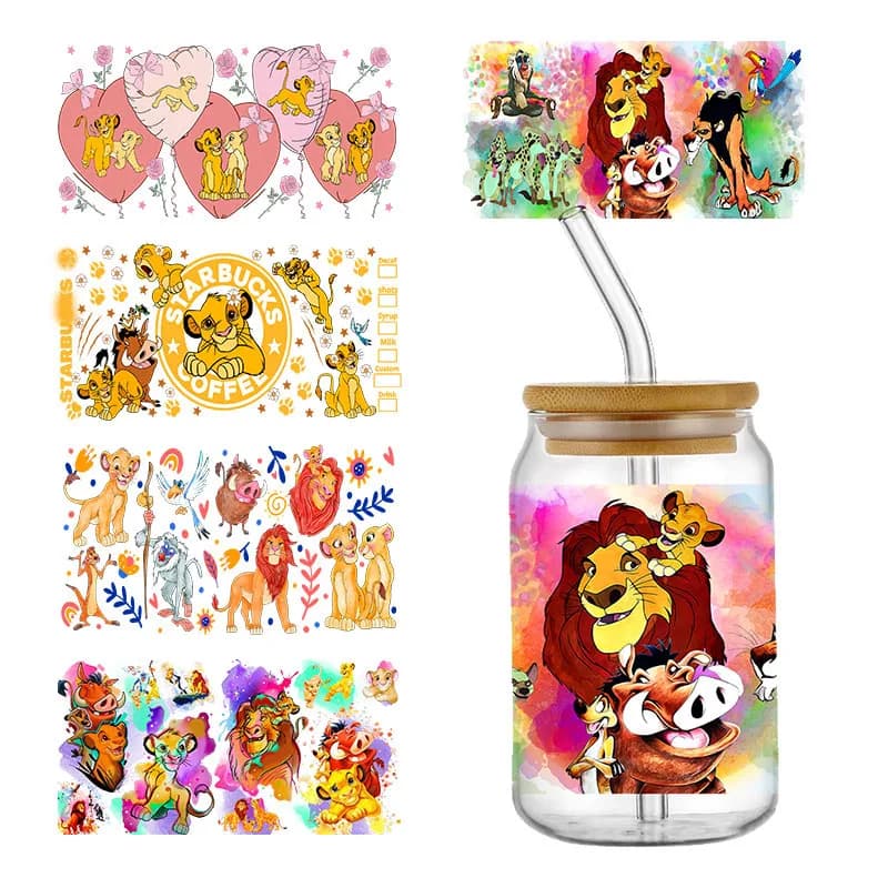 Disney Princess Bambi the Lion King UV DTF Sticker for 16ozCup Wrap Transfer Sticker Custom Label DIY Self adhesive