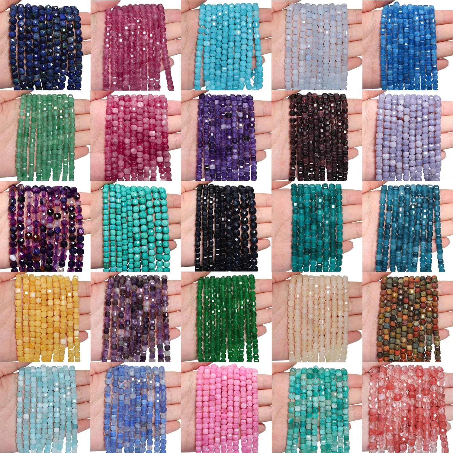 Natural Stone Beads 7x7mm Facet Lapis Lazuli Jade Agate Tourmaline Beads For Jewelry Making DIY Bracelet Necklace Accessory