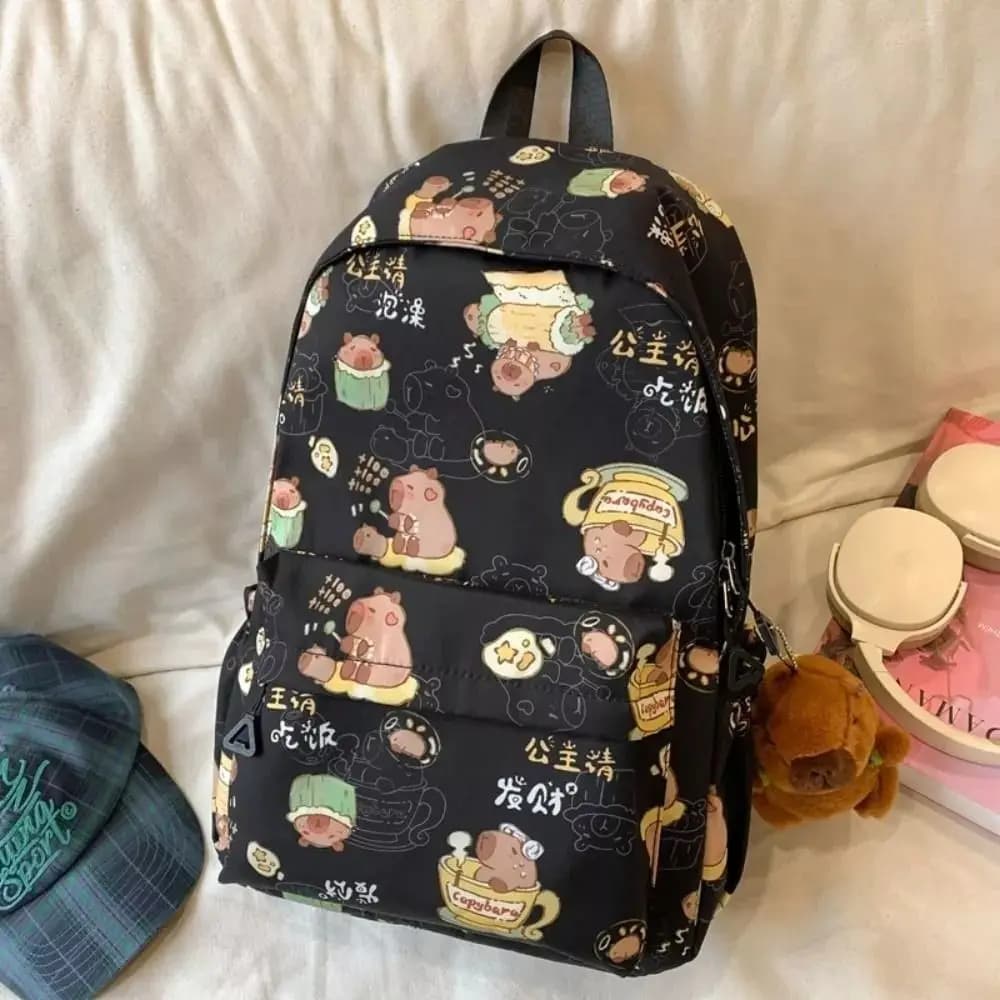 Kawaii Cartoon Capybara Backpack Nylon Funny Capybara School Bag Handbag Large Capacity Student Laptop Bag