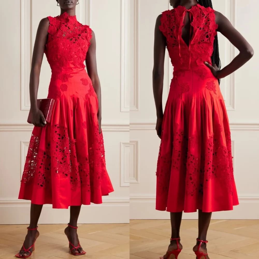 Customized Evening Jersey Pattern Sequined Ruched Birthday A-line High Collar Bespoke Occasion Gown Midi Dresses